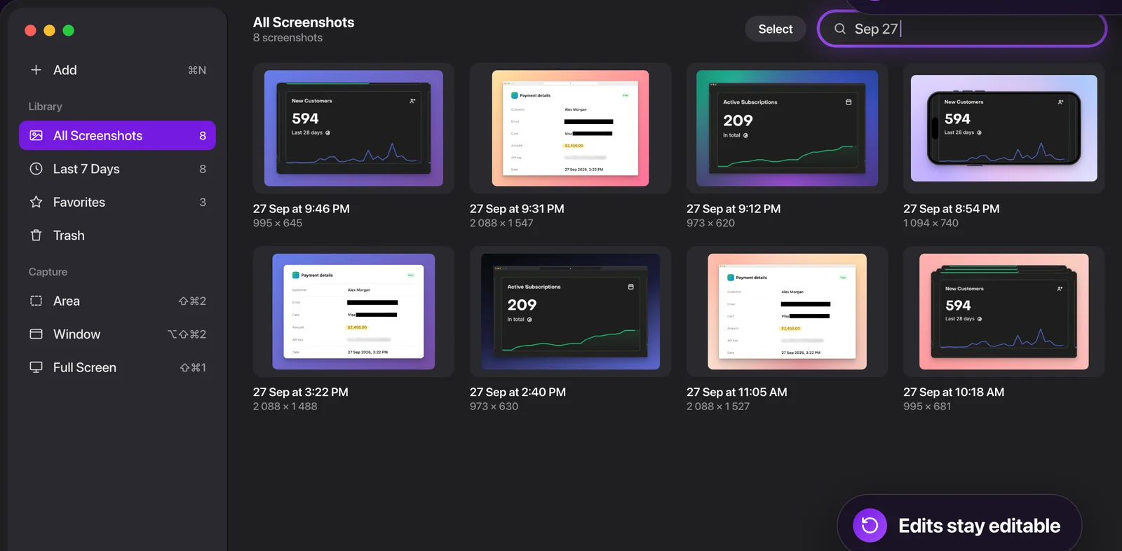 The ShotBloom library with screenshots sorted by date