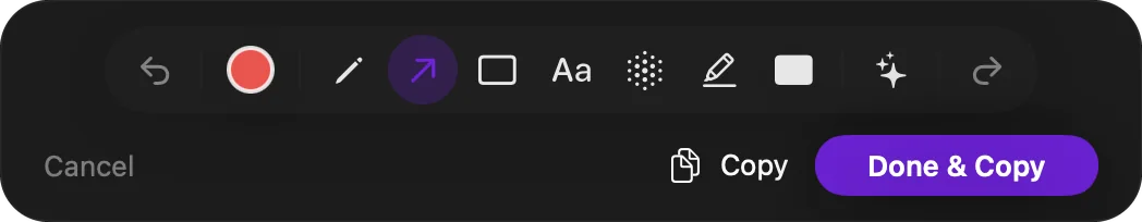 The ShotBloom markup toolbar with pen, arrow, rectangle, text, blur, highlight and redact tools